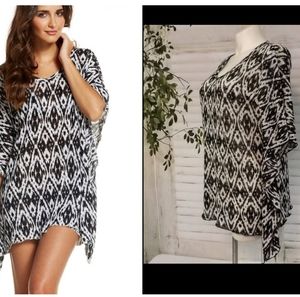 Elan Beach Boho Black & White CoverUp, Size S
